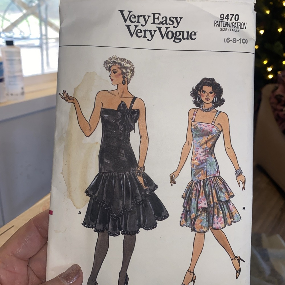 Vogue 9470 Vintage 1986 Party Dress Sewing Pattern Cut Size 6 Drop Waist Ruffle